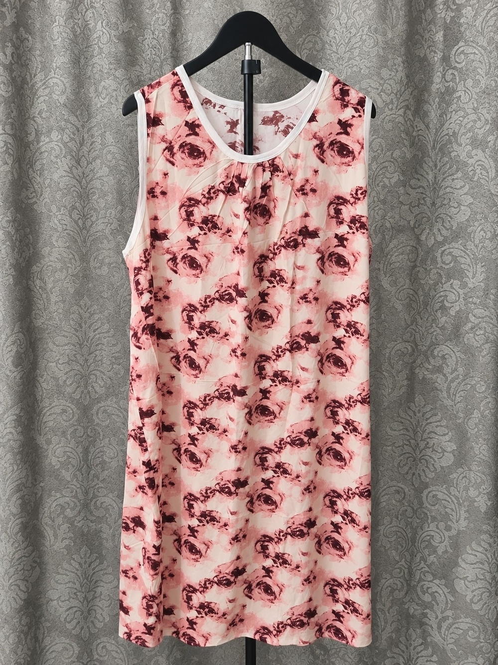 Womens Pink Rose Print Sleeveless Dress